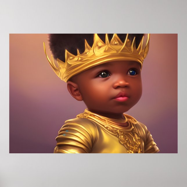Affiche Prince afro-américain bébé garçon couronne dorée m (Devant)