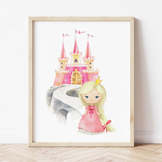 Affiche Princess, Blonde Hair, Castle, Crown, Girl Nursery