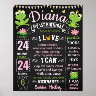 Affiche Princess Frog Carte de craie de premier anniversai