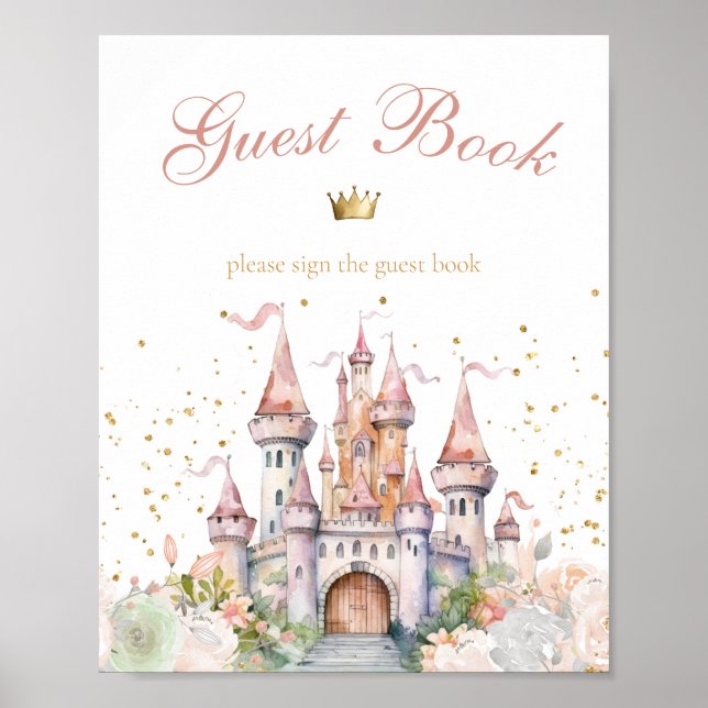 Affiche Princess Girl Gold Royal Castle Guest Book Display (Devant)