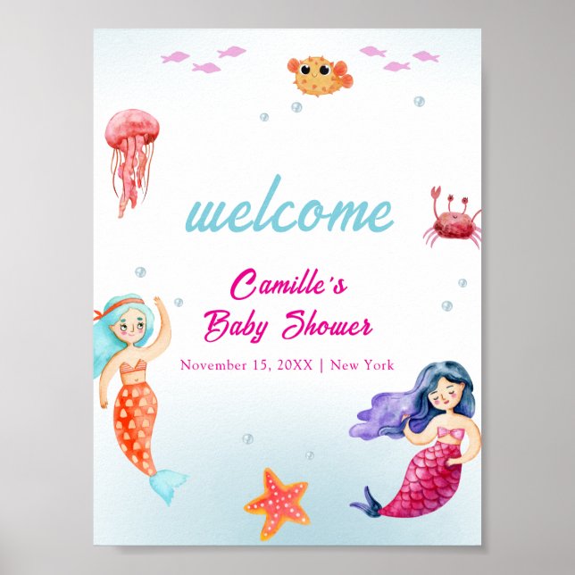 Affiche Princess Mermaid Ocean Coral Baby shower Bienvenue (Devant)