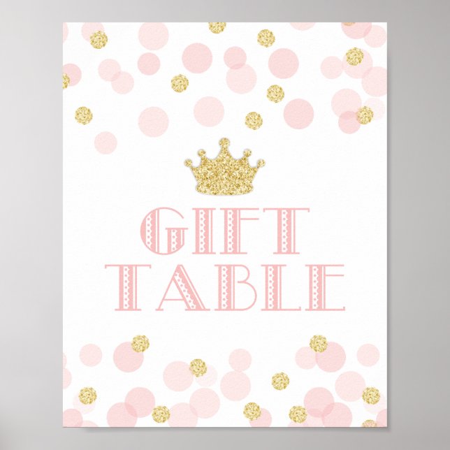 Affiche Princess Pink Gold Baby Shower Gift Table Sign (Devant)