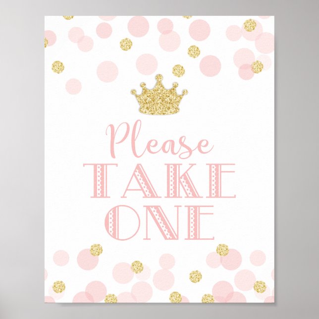 Affiche Princess Pink Gold Baby shower Prenez un signe de  (Devant)
