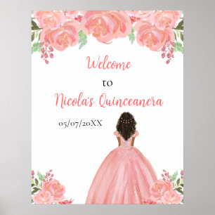 Affiche Princesse à la peau foncée Quinceanera Bienvenue R