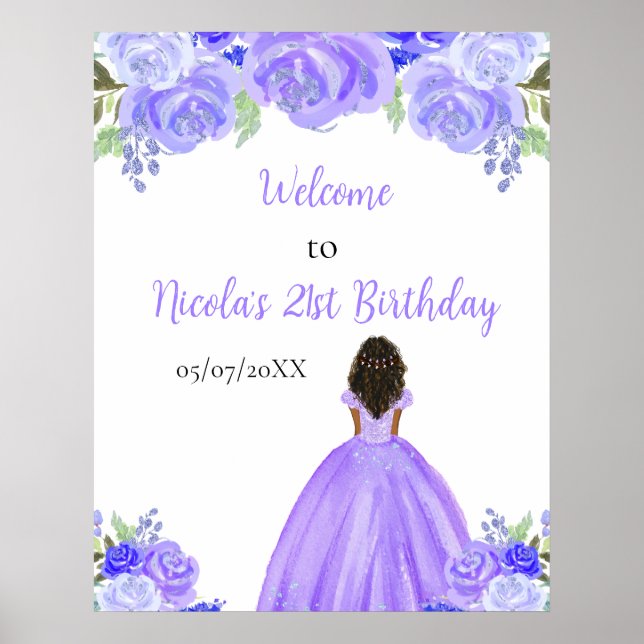 Affiche Princesse à peau foncée Bienvenue d'anniversaire f (Devant)