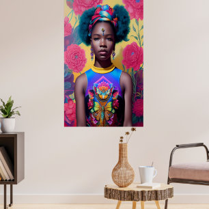 Affiche princesse africaine aux cheveux bleus