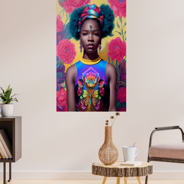 Affiche princesse africaine aux cheveux bleus (Salon 3)