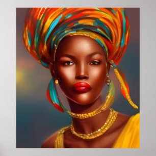 Affiche princesse africaine femme 3 bijoux en or
