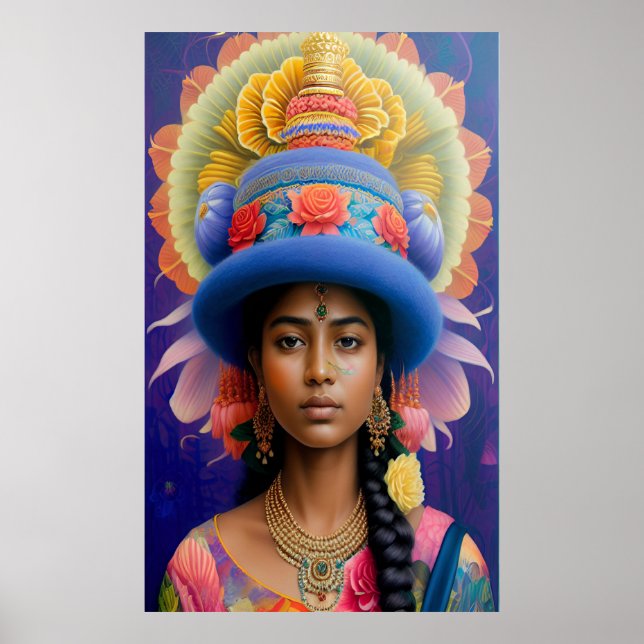 Affiche princesse asiatique avec grand casquette bleu (Devant)
