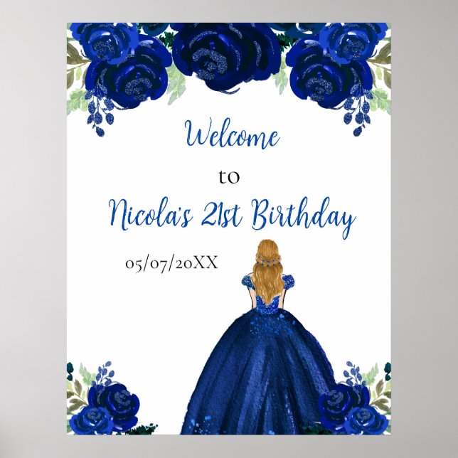 Affiche Princesse aux Cheveux Blonds Fleur Navy Anniversai (Devant)
