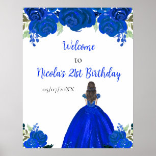 Affiche Princesse aux Cheveux Bruns Bienvenue Anniversaire