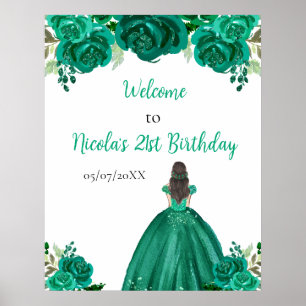 Affiche Princesse aux Cheveux Bruns Bienvenue Fleur Verte 