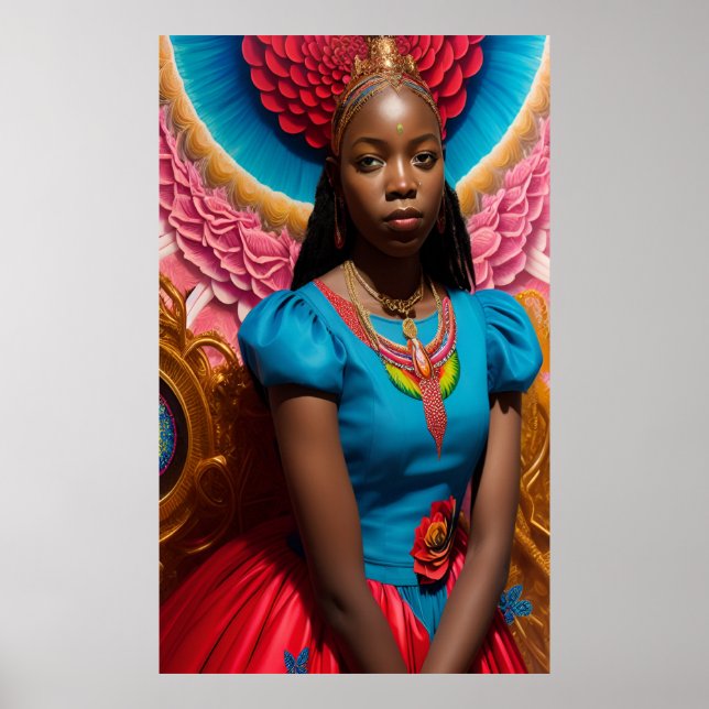 Affiche Princesse avec robe rose et bleue (Devant)