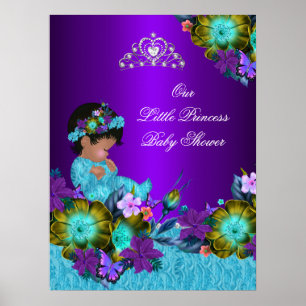 Affiche Princesse Baby Shower Bleu Sarcelle Violet