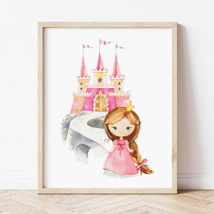 Affiche Princesse, Cheveux Bruns, Château, Couronne, Chamb
