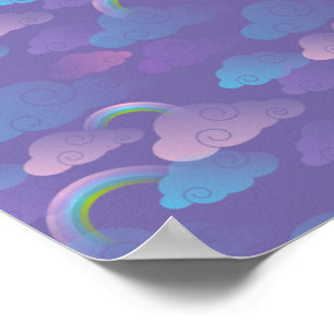 Affiche Princesse Ciel Nuageux Violet Nuages Bleus Licorne