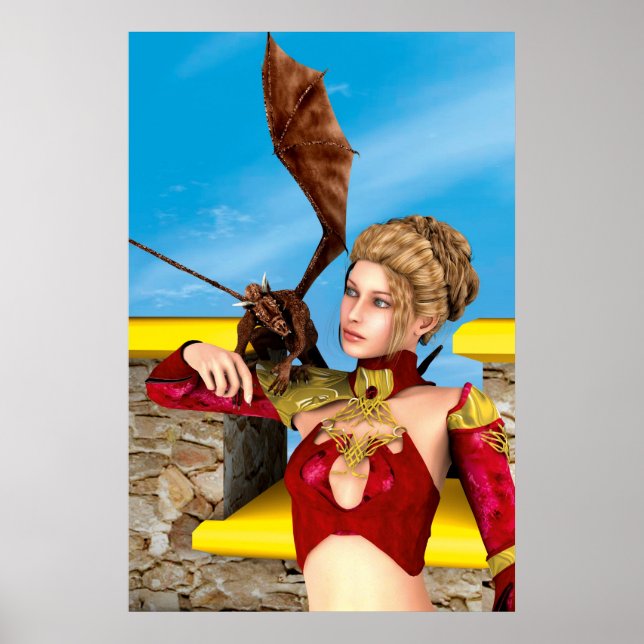 Affiche Princesse Dragon Fantastique Art Numérique (Devant)