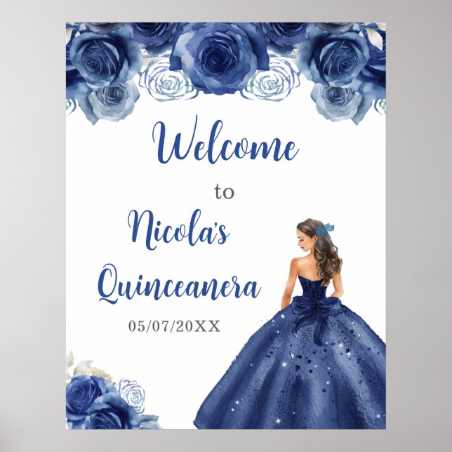 Affiche Princesse en bleu marine Robe Quinceanera Bienvenu (Devant)