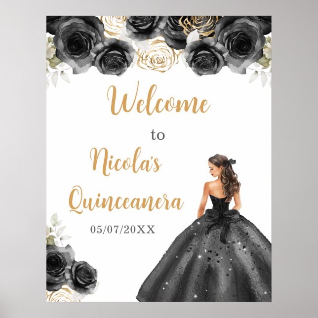 Affiche Princesse en Robe Noire Quinceanera Bienvenue (Devant)