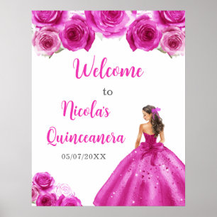 Affiche Princesse en Robe Rose Chaude Quinceanera Bienvenu