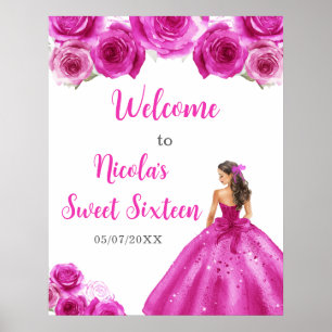 Affiche Princesse en Robe Rose Chaude Sweet sixteen Bienve