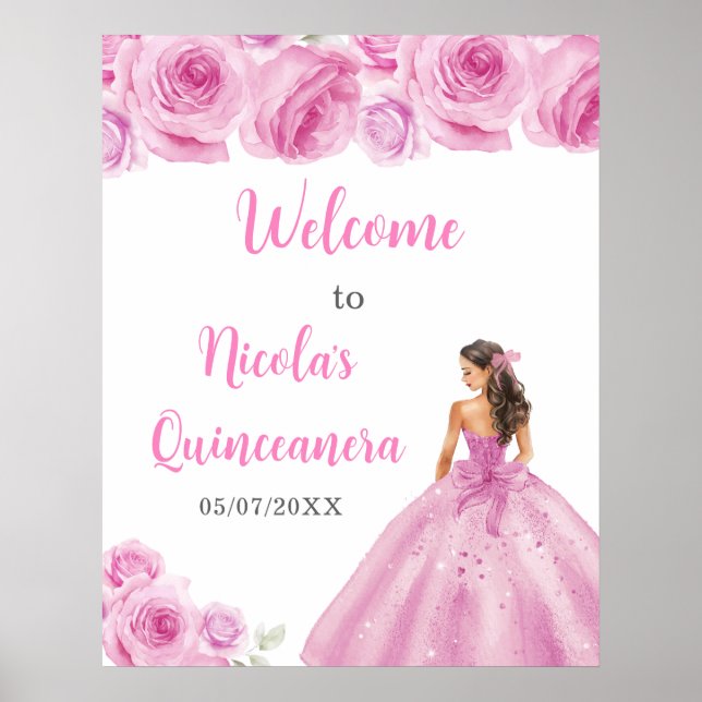 Affiche Princesse en Robe rose pâle Quinceanera Bienvenue (Devant)