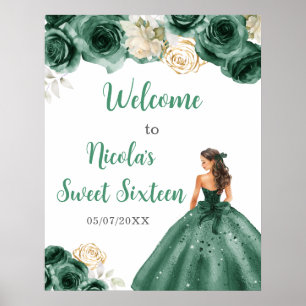 Affiche Princesse en Robe Vert foncé Sweet sixteen Bienven