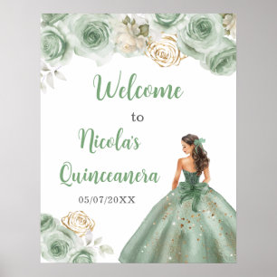 Affiche Princesse en Sage Robe Verte Quinceanera Bienvenue