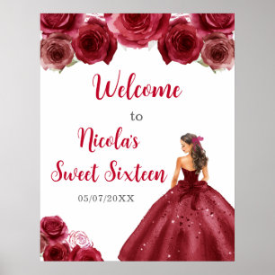 Affiche Princesse en Sweet sixteen rouge Bienvenue