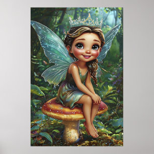 Affiche Princesse Fée de la Forêt sur un Champignon – Art 