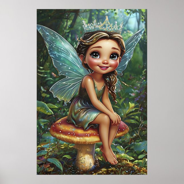Affiche Princesse Fée de la Forêt sur un Champignon – Art  (Devant)