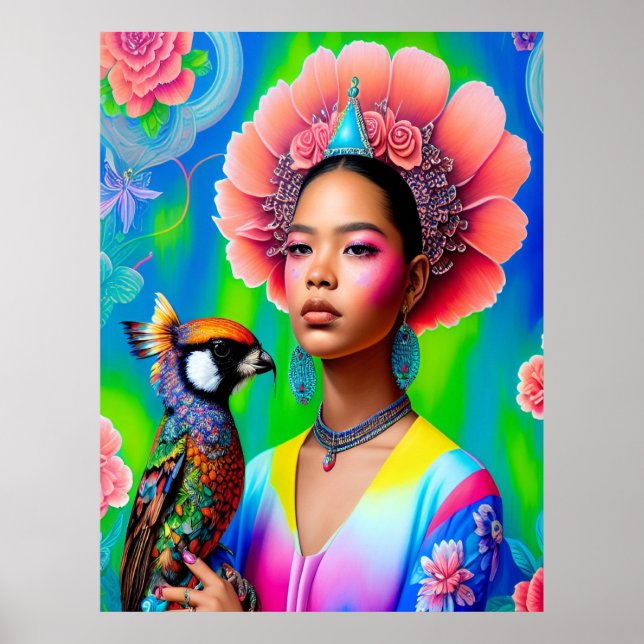 Affiche princesse florale avec oiseau (Devant)