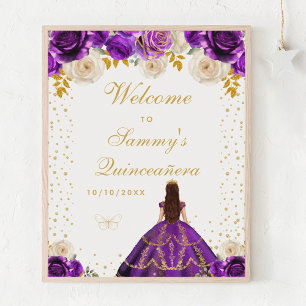 Affiche Princesse Florale Violet Quinceañera Bienvenue