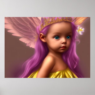 Affiche Princesse Jolie petite fille papillon violet or