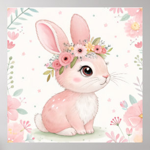 Affiche Princesse Lapin avec Couronne Florale – Rose Tendr