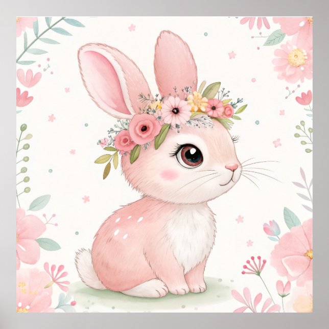 Affiche Princesse Lapin avec Couronne Florale – Rose Tendr (Devant)