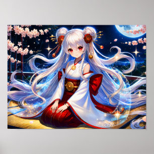 Affiche Princesse Lunaire Sous Fleurs De Cerisiers