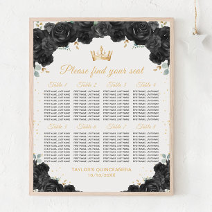 Affiche Princesse noire Quinceañera Plan de table pour 8 t