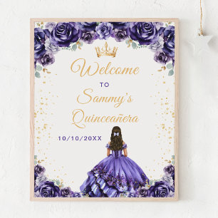 Affiche Princesse Quinceañera violet foncé Bienvenue
