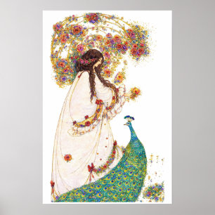 Affiche Princesse Rétro & Paon par Jessie King