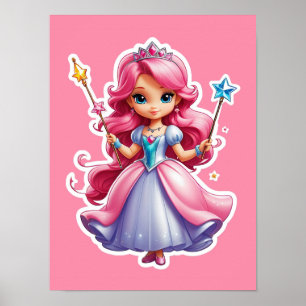 Affiche Princesse Rose Avec Baguette Magique Et Tiara