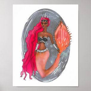 Affiche Princesse rose Mermaid de guerrier d'or de cuir