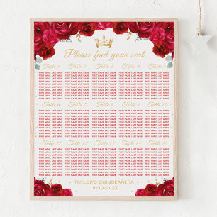 Affiche Princesse Rouge Quinceañera Plan de table pour 15 