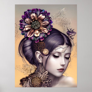 Affiche Princesse Steampunk avec une fleur couleur cuivre