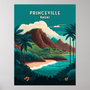 Affiche Princeville Kauai Hawaii Beach Mounts Retro