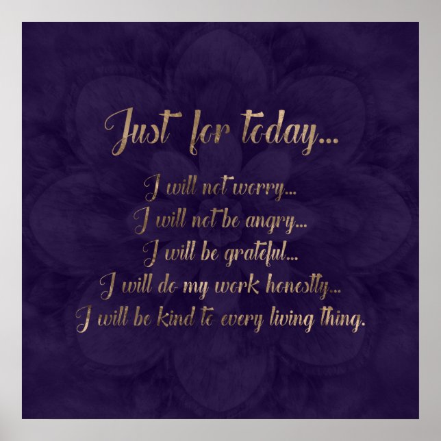 Affiche Principes de Reiki - or sur le lotus pourpre (Devant)