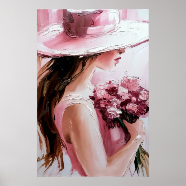Affiche Print,Romantic Woman with Flowers – Soft Pink Impr (Devant)