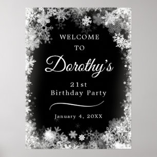 Affiche Printable 21e anniversaire Snowflake Black Welcome