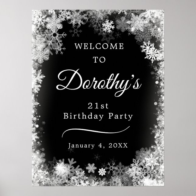 Affiche Printable 21e anniversaire Snowflake Black Welcome (Devant)