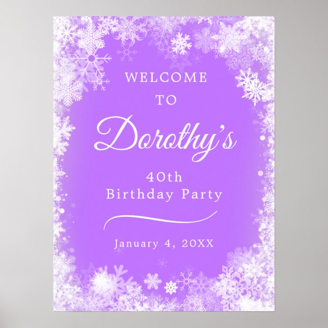 Affiche Printable 40e anniversaire Snowflake violet Bienve (Devant)